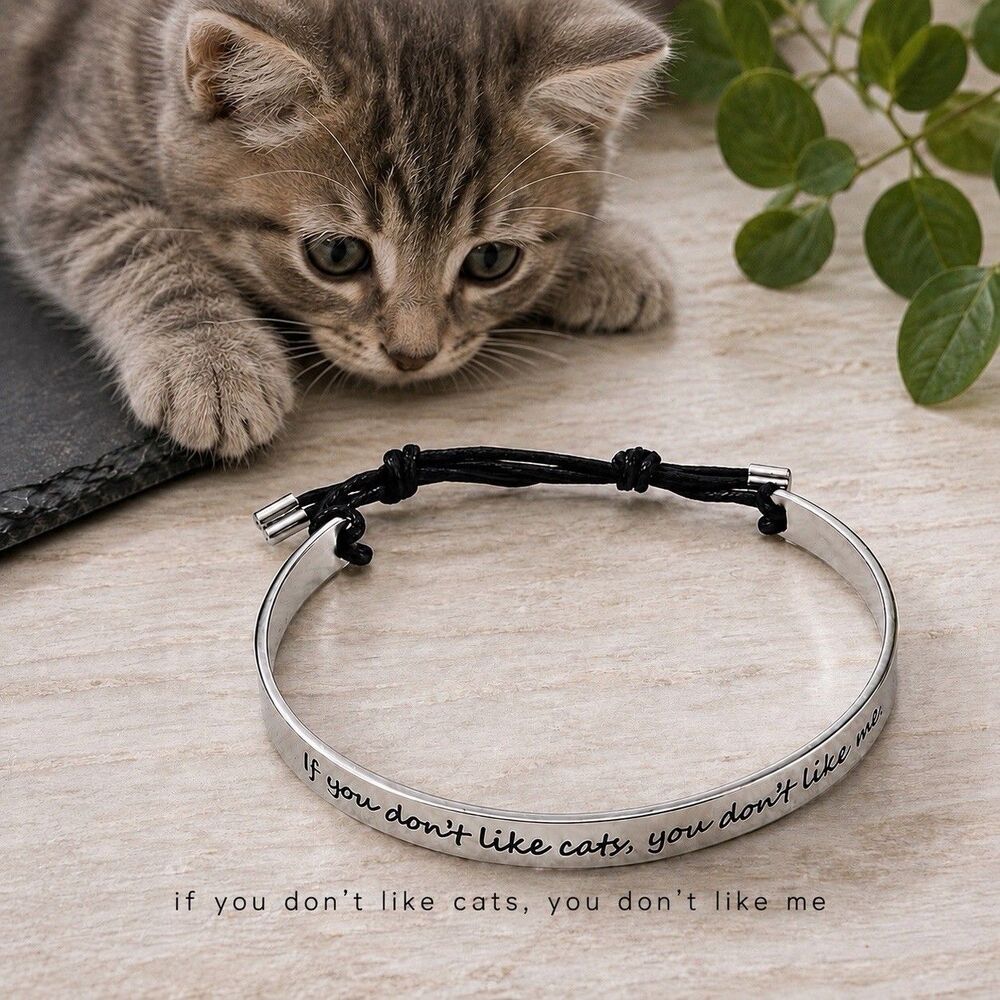 Cat Cord Bracelet  "If You Don't Like Cats You Don't Like Me" Stainless Steel